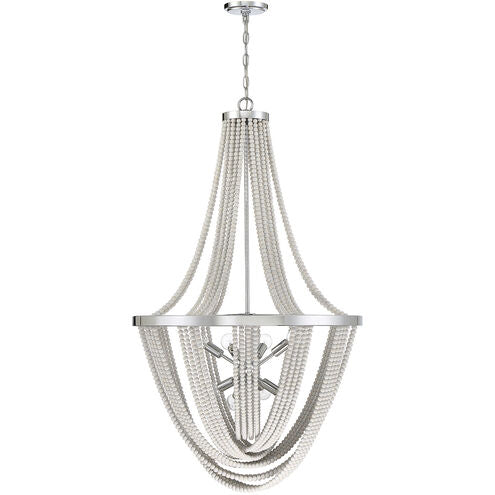 Contessa 8 Light 27 inch Polished Chrome Chandelier Ceiling Light, Wooden Beads