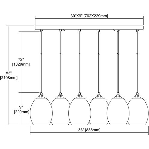 Whisp 6 Light 32 inch Oil Rubbed Bronze Multi Pendant Ceiling Light, Rectangular
