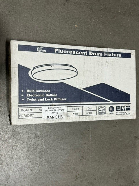 Fluorescent Drum Fixture - Box of 6 - White