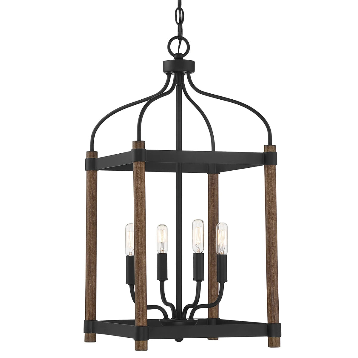 Eagen 4-Light Pendant in Dark wood with Black Accents- Savoy Lighting